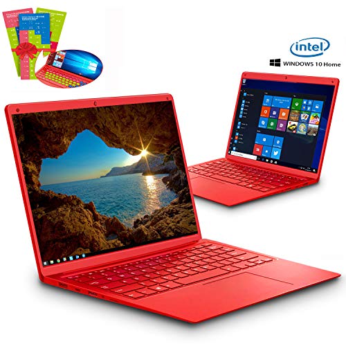 Ordenador Portatil Intel Celeron J3455 Ultrabook 14.1’IPS/HD Notebook Intel Core 6GB RAM 128GB SSD Windows 10 Home 2.3Ghz Computadora Batería 8000mAh Intel HD Graphics 500 PC Portatil (Rojo)