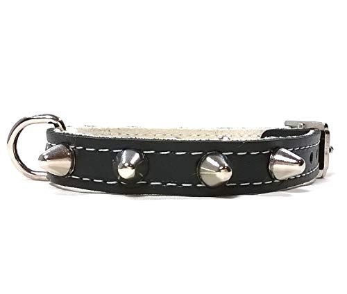 Original Collar para Perro de Cuero Negro con Pinchos, Todas las Tallas, Correa Opcional, Piel de Calidad, Diseño Hecho a Mano, Pequeño y Chihuahua, 25 cm XXXS: Cuello 15-20 cm, Ancho 13mm