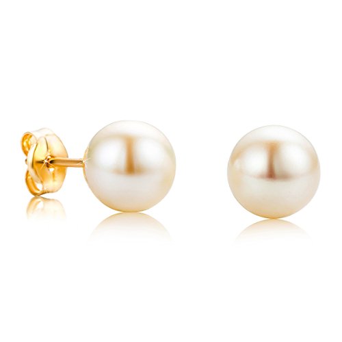 Orovi pendientes de mujer presión Perlas blancas 7mm de aguadulce en oro amarillo 18 kilates ley 750