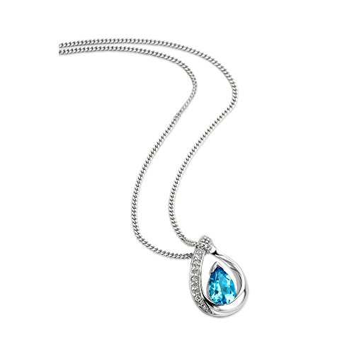 Orovia - Collar con colgante de topacio azul para mujer con cadena de oro blanco de 9 ct y 375 con diamantes de corte brillante topacio azul de 0,45 ct