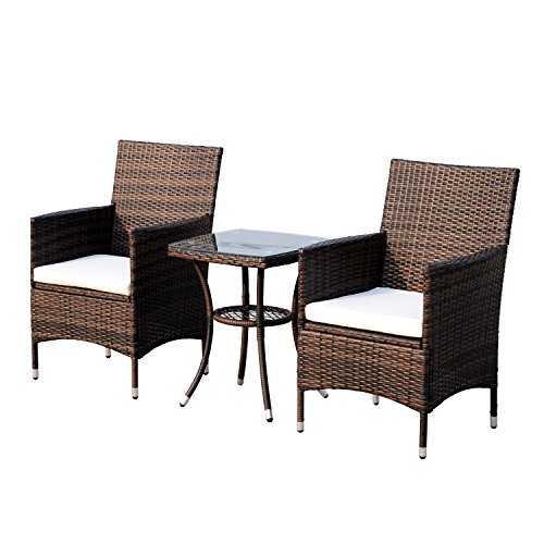 Outsunny Conjunto de 1 Mesa y 2 sillas para Terraza y Jardín Muebles de Exterior de Ratán de Color marrón