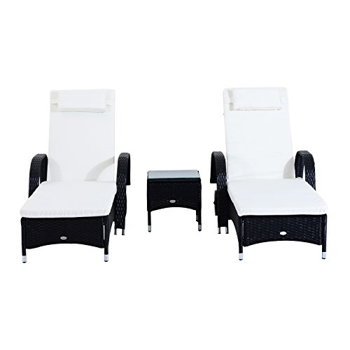Outsunny Set de 2 Tumbonas Chaise Longue + 1 Mesa de Ratan para Jardín o Terraza Sillas con Cojín y Respaldo Ajustable a 5 Niveles (Marrón) Outsunny Set de 2 Tumbonas Chaise Longue + 1 Mesa de Ratan para Jardín o Terraza Sillas con Cojín y Respaldo Ajustable a 5 Niveles (Marrón)