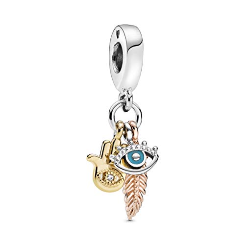 PANDORA Colgante con diseño de la Mano de Fátima, Ojo de la previsión y Pluma PANDORA Colgante con diseño de la Mano de Fátima, Ojo de la previsión y Pluma