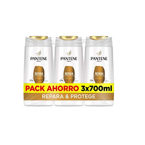 Pantene Pro-V Repara y Protege, Champú sin Colorantes Pelo Seco y Dañado - Pack Ahorro 3 x 700 ml, 0% siliconas, 0% aceites minerales, 0% colorantes, pelo 100% más fuerte