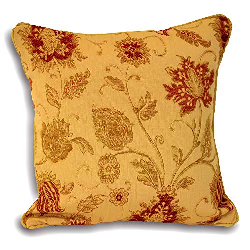 Paoletti Riva Zurich Cojín-Oro Amarillo-Decorativo Floral Jacquard Diseño-Hilo Bordes-Reversible-100% Poliéster-55 X 55 Cm (22" X 22" Pulgadas) -Diseñado En El Reino Unido, poliéster, 55x55cm