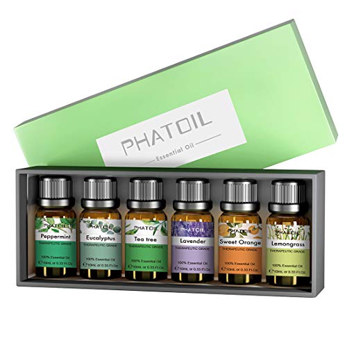 PHATOIL Set de Aceites Esenciales para Difusor, Humidificador, Masaje, Aromaterapia, Cuidado de la piel y el cabello