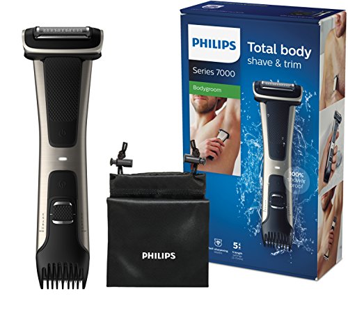 Philips Serie 7000 BG7025/15 - Afeitadora corporal con cabezal de recorte y de afeitado, 80 minutos de uso, apta para la ducha, color negro/dorado