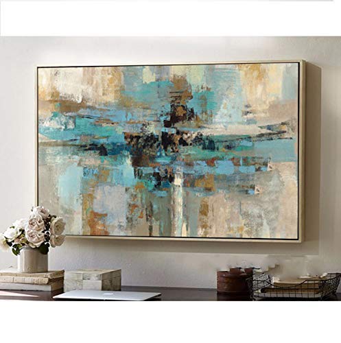 Pintado a mano, de estilo abstracto, original y contemporáneo, con ilustraciones grandes de color verde azulado., lona, azul, 32x48inch(80x120cm) Pintado a mano, de estilo abstracto, original y contemporáneo, con ilustraciones grandes de color verde azulado., lona, azul, 32x48inch(80x120cm)