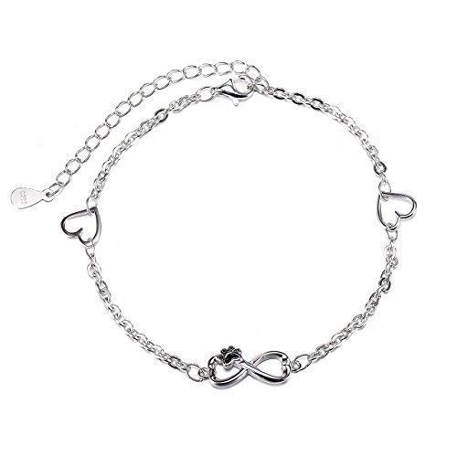 Plata de Ley Love Herat perro cachorro Paw Infinito pulsera para las mujeres Plata de Ley Love Herat perro cachorro Paw Infinito pulsera para las mujeres
