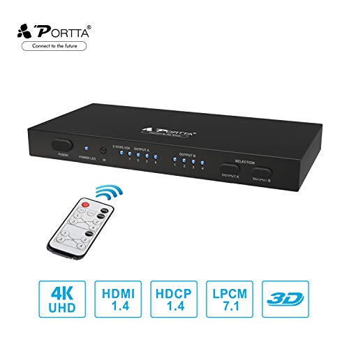 Portta HDMI 4x2 Matrix Switch Splitter UHD 4K x 2K@30Hz Conmutador/Distribuidor con SPDIF/Toslink/Coaxial y Stereo 3.5mm Jack Audio Extractor Soporte MHL Full 3D con remoto IR Para PS4 Notebook HDTV Portta HDMI 4x2 Matrix Switch Splitter UHD 4K x 2K@30Hz Conmutador/Distribuidor con SPDIF/Toslink/Coaxial y Stereo 3.5mm Jack Audio Extractor Soporte MHL Full 3D con remoto IR Para PS4 Notebook HDTV