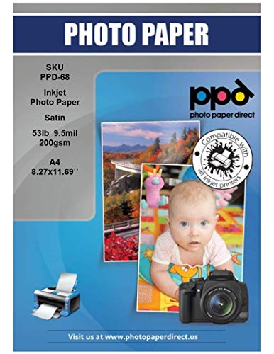 PPD Papel fotográfico para impresión de inyección de tinta estilo Perla Satín Premium A4 200g X 50 hojas *** Compre 1 y obtenga 1 gratis *** PPD-68-100