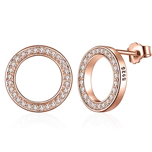 Presentski oro rosa Pendientes,Plata de Ley 925 Zirconia Cubica Pendientes de aro Mujer