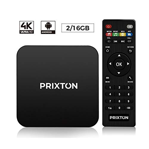 PRIXTON Smart TV Box - Android TV Box / Smart TV Box Android 7.1, 2GB RAM /16 GB ROM, Procesador Amlogic S905 W de 2.0 GHz, Quad Core, Mando a Distancia, Adaptador y Cable HDMI, Conexión WiFi