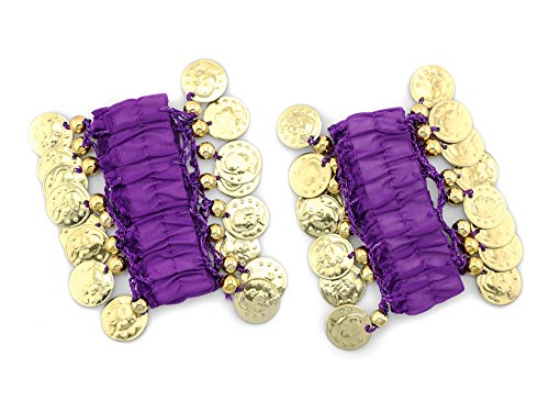 Pulsera Bellydance pulseras joyas pulsera de la mano con las monedas de oro (par) en NUEVA púrpura