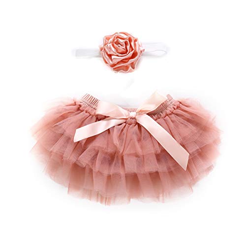Puseky Baby Girls Ruffle Tutu Vestido de falda Bragas Trajes de diadema de flores Conjunto Fotografía Prop vestuario (Color : Dark pink, Size : 0-6M)