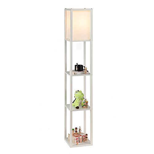 QIANGUANG® Iluminación interior Lámpara de pie de madera de 1,6 m con estantes para dormitorio y sala de estar (sin bombilla) (White)
