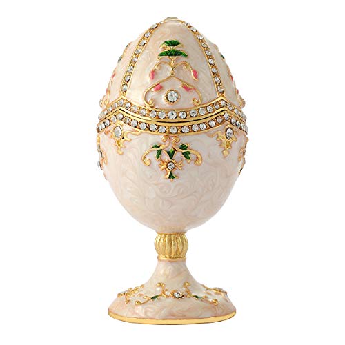 QIFU Vintage Faberge Huevo - Caja de joyería decorativa pintada a mano esmaltada - Regalo único para decoración del hogar y coleccionar.
