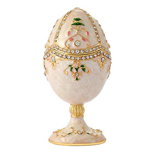 QIFU Vintage Faberge Huevo - Caja de joyería decorativa pintada a mano esmaltada - Regalo único para decoración del hogar y coleccionar. QIFU Vintage Faberge Huevo - Caja de joyería decorativa pintada a mano esmaltada - Regalo único para decoración del hogar y coleccionar.