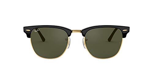 Ray-Ban Clubmaster - Gafas de sol para hombre, Multicolor (Marco: Negro/Gold, Vidrio: Verde Clásico W0365), 49 milímetros