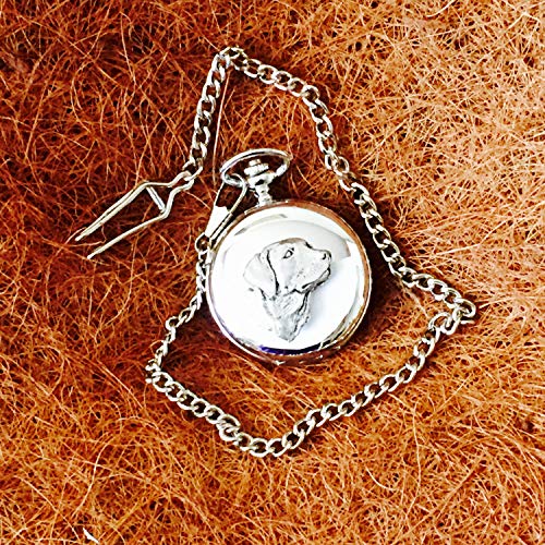 Really Useful Gifts - Reloj de Bolsillo con Emblema de Perro Labrador de Peltre Antiguo en Cromo, Regalo