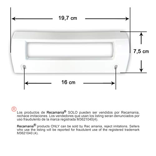 Recamania® - Tirador Frigorifico Blanco Balay Crolls Superser, 19,7 x 7,5cm, Anclaje 16cm