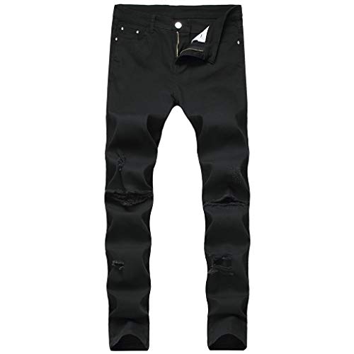 Reooly Pantalones de Hombre Negro y Gris a Juego para Hombres Pantalones Vaqueros elásticos Largos Pantalones Vaqueros(G-Negro,31)