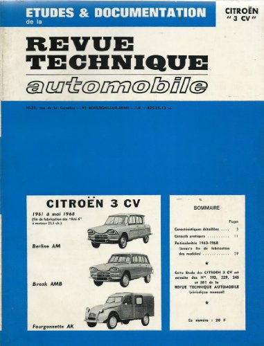 Revue technique automobile, citroen 3 cv, de 1961 à 1968, berline, breack et fourgonnette AK