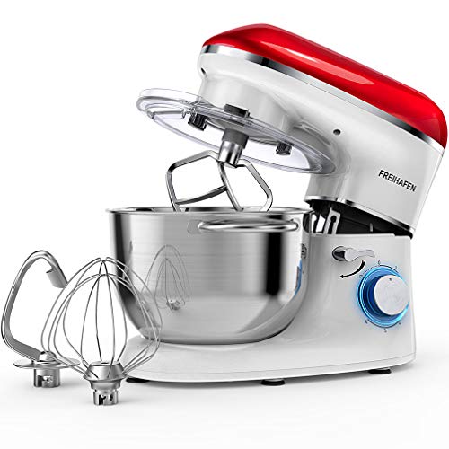 Robot de cocina, amasadora, 5.5L sin ruido, amasadora, gancho para amasar, batidor, protección contra salpicaduras, 6 velocidades con bol de acero inoxidable rojo/blanco Robot de cocina, amasadora, 5.5L sin ruido, amasadora, gancho para amasar, batidor, protección contra salpicaduras, 6 velocidades con bol de acero inoxidable rojo/blanco