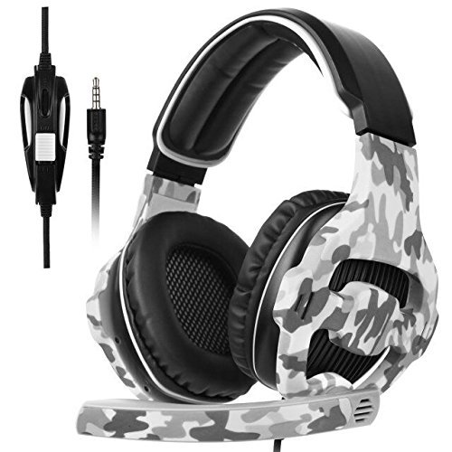 SADES SA810 auriculares sobre el oído estéreo auriculares de juegos auriculares de juego bajo con micrófono para Xbox One PC PS4 nuevo teléfono portátil (camuflaje)