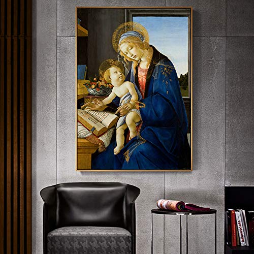 SADHAF Réplica del famoso pintor de la Virgen y el Niño Pintura al óleo sobre lienzo para imprimir el dormitorio del hogar Art Deco A4 60x80cm