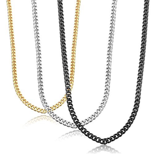 sailimue 3 Pieza 3.5mm Collar Cadena de Bordillo Acero Inoxidable Hombre Mujer,16 Pulgadas sailimue 3 Pieza 3.5mm Collar Cadena de Bordillo Acero Inoxidable Hombre Mujer,16 Pulgadas