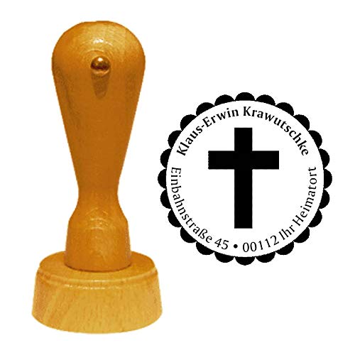 Sello Dirección de sello « Cruz » Diámetro aprox. Diámetro 40 mm – con Personal y diseño de direcciones – Religión Jesús Cristo Cristianos Cruz cristianismo Símbolo de Luto