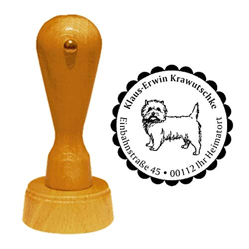 Sello Dirección de sello « West Highland White Terrier 01 » Diámetro aprox. Diámetro 40 mm – con Personal, diseño de direcciones y bordes – Ornamentales perro perros raza Escocia Westie westi