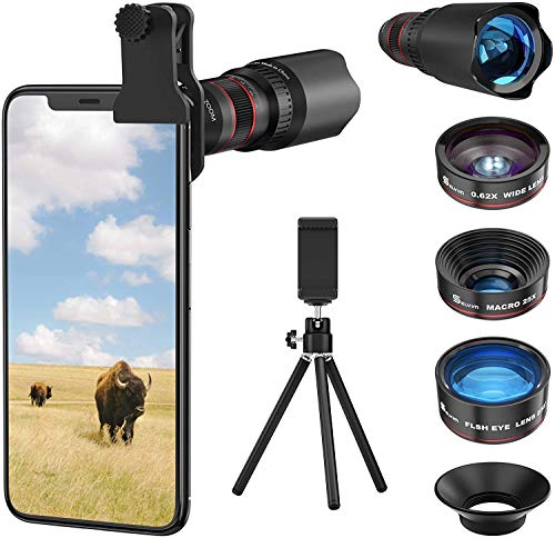 Selvim Lentes para Teléfono Móvil, Kit con 22X Teleobjetivo, 235° Fisheye, 0.62X Gran Angular, 25X Macro, Versión Actualizada con Lentes BLU-Ray para Mejor Resolución, Compatibilidad Universal Selvim Lentes para Teléfono Móvil, Kit con 22X Teleobjetivo, 235° Fisheye, 0.62X Gran Angular, 25X Macro, Versión Actualizada con Lentes BLU-Ray para Mejor Resolución, Compatibilidad Universal