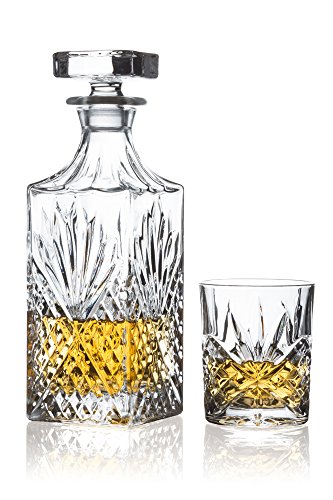 Set Ashford de 5 piezas de Whisky de cristal sin plomo – Decantador de Whisky y vasos