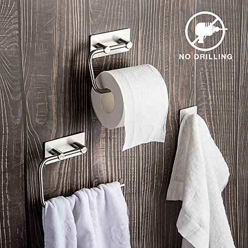 Set de accesorios de baño de 3 piezas: Toallero, Portarrollo de papel higiénico, Gancho Acero inoxidable Set de accesorios de baño de 3 piezas: Toallero, Portarrollo de papel higiénico, Gancho Acero inoxidable