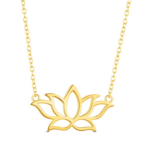 SHEGRACE Collar de 925 Plata de esterlina, 18k Oro Plateado, con Colgante de Flor De Loto, Dorado, 380mm