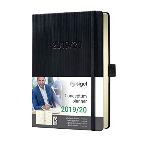 SIGEL C2001 Agenda semanal 2019 / 2020, Conceptum, 18 meses, tapa dura, 14,8 x 21,3 cm, negro