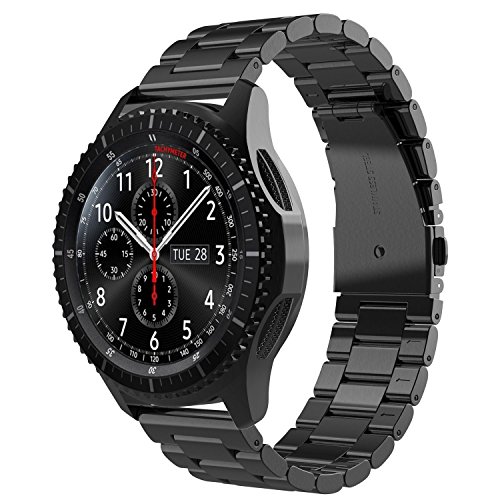 Simpeak Correa Compatible con Samsung Gear S3 Reloj, Correa Compatible para Samsung Galaxy Watch (46mm) Acero Inoxidable Banda de Reemplazo Tres Hebilla de Cuentas Correa-Negro