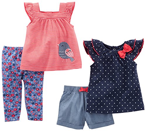 Simple Joys by Carter's - Conjunto - para bebé niña azul Navy Dot/Red Stripe Bird 18 Months