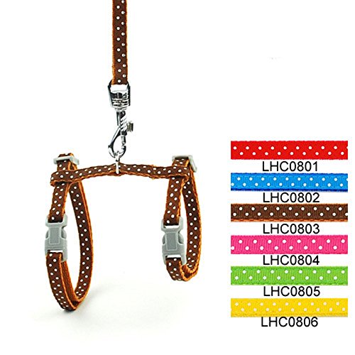 SMALLLEE_Lucky_Store Arnés Correa y Collar Ajustable de Lunares para Gato Correa de Paseo para Perro Pequeño Gatos y Conejos Marrón