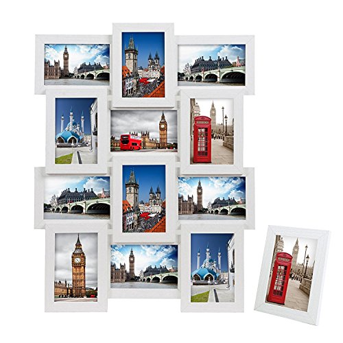 SONGMICS Marco de Fotos Collage para 12 Fotos de 10 x 15 cm + 1 x Marco de Foto Individual, para Galería de Fotos, Requiere Ensamblaje, MDF Blanco RPF112W SONGMICS Marco de Fotos Collage para 12 Fotos de 10 x 15 cm + 1 x Marco de Foto Individual, para Galería de Fotos, Requiere Ensamblaje, MDF Blanco RPF112W