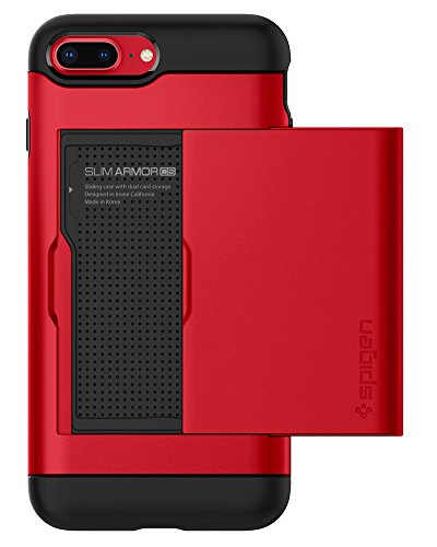 Spigen Funda iPhone 7 Plus, [Slim Armor CS] Slim Dual Layer diseño de la Cartera y Titular de la Ranura para Tarjeta para iPhone 7 Plus 2017 - Rojo