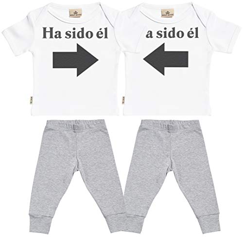 SR - Ha Sido él & Ha Sido él - Conjunto Gemelo - Regalo para bebé - Blanco Camiseta para bebés & Gris Pantalones para bebé - Ropa Conjuntos para bebé - 0-6 Meses