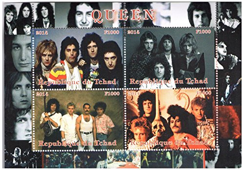 Stampbank Música Rock Leyenda Queen Band Hoja Souvenir con 4 Sellos Perforados / 2014 / Chad / MNH