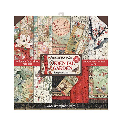 STAMPERIA SBBS09 - Bloc de papel (10 hojas, 20,3 x 20,3 x 8 pulgadas, doble cara), diseño de flores orientales, multicolor STAMPERIA SBBS09 - Bloc de papel (10 hojas, 20,3 x 20,3 x 8 pulgadas, doble cara), diseño de flores orientales, multicolor