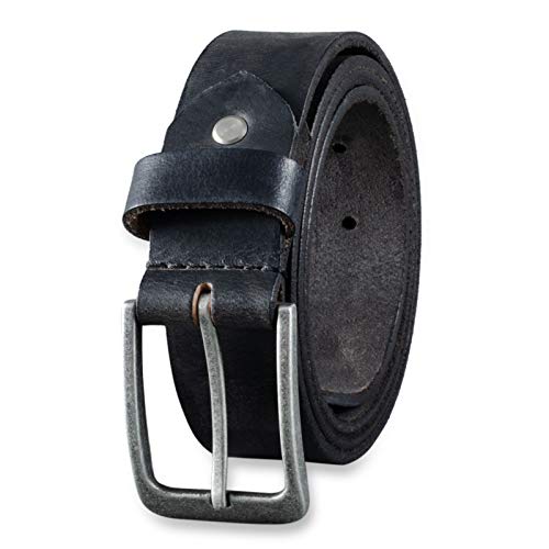 STILORD Cinturón de Cuero para Hombre de Búfalo Robusto Correa para Vaqueros con Hebilla de Espina Vintage 34mm, tamaño:120, Color:negro | hebilla antiguo - plata