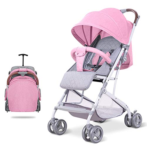 STRR Sistema de Viaje Ligero Carro de bebé, Cochecito con la Cesta Grande, Plegable, Apto for Viajes, for el recién Nacido Muchacho y Muchacha (Color : Pink)