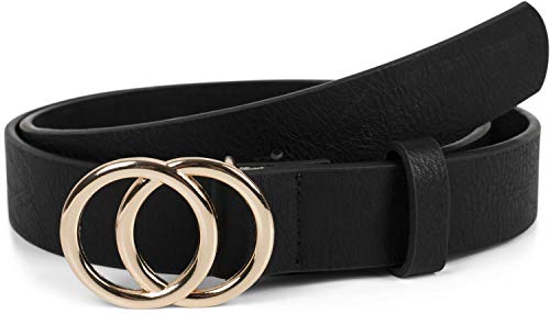 styleBREAKER cinturón de mujer monocolor con hebilla de anillo, cinturón para la cadera, cinturón para la cintura 03010093, tamaño:80cm, color:Negro-oro