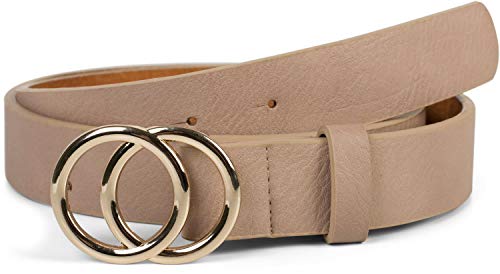 styleBREAKER cinturón de mujer monocolor con hebilla de anillo, cinturón para la cadera, cinturón para la cintura 03010093, tamaño:85cm, color:Beige-Oro